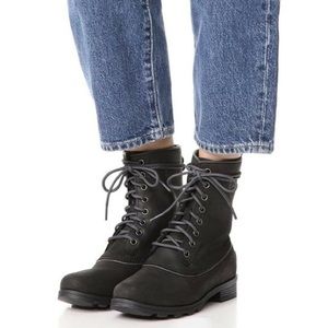 SOREL Emelie 1964 Black Waterproof Full grain leather lace up combat boots 7